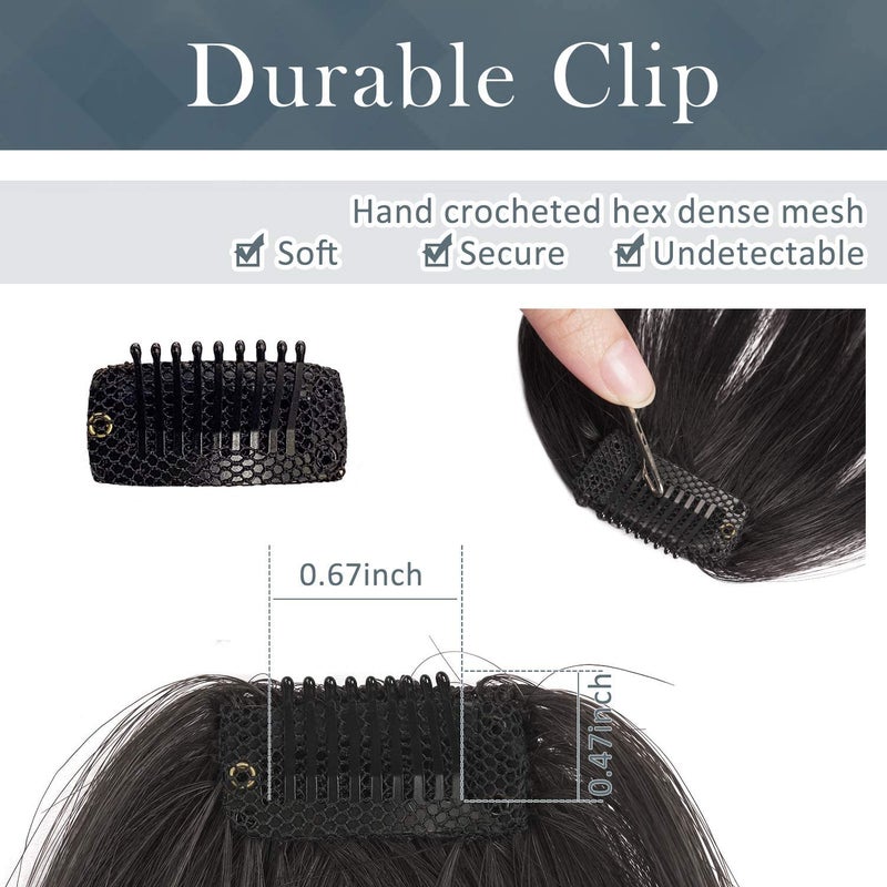 BARSDAR Human Hair Clip in Bangs - Real Human Hair Clip in Bangs for Women - Brown French Bangs Hairpieces Fringe with Temples Real Hair Bangs Extensions - Dark Auburn Brown - Image 4